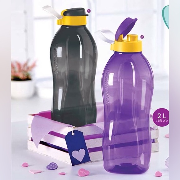 New Tupperware Set of 2 Eco Bottle 2 Liter Each Purple & Black , Yellow - Picture 4 of 4